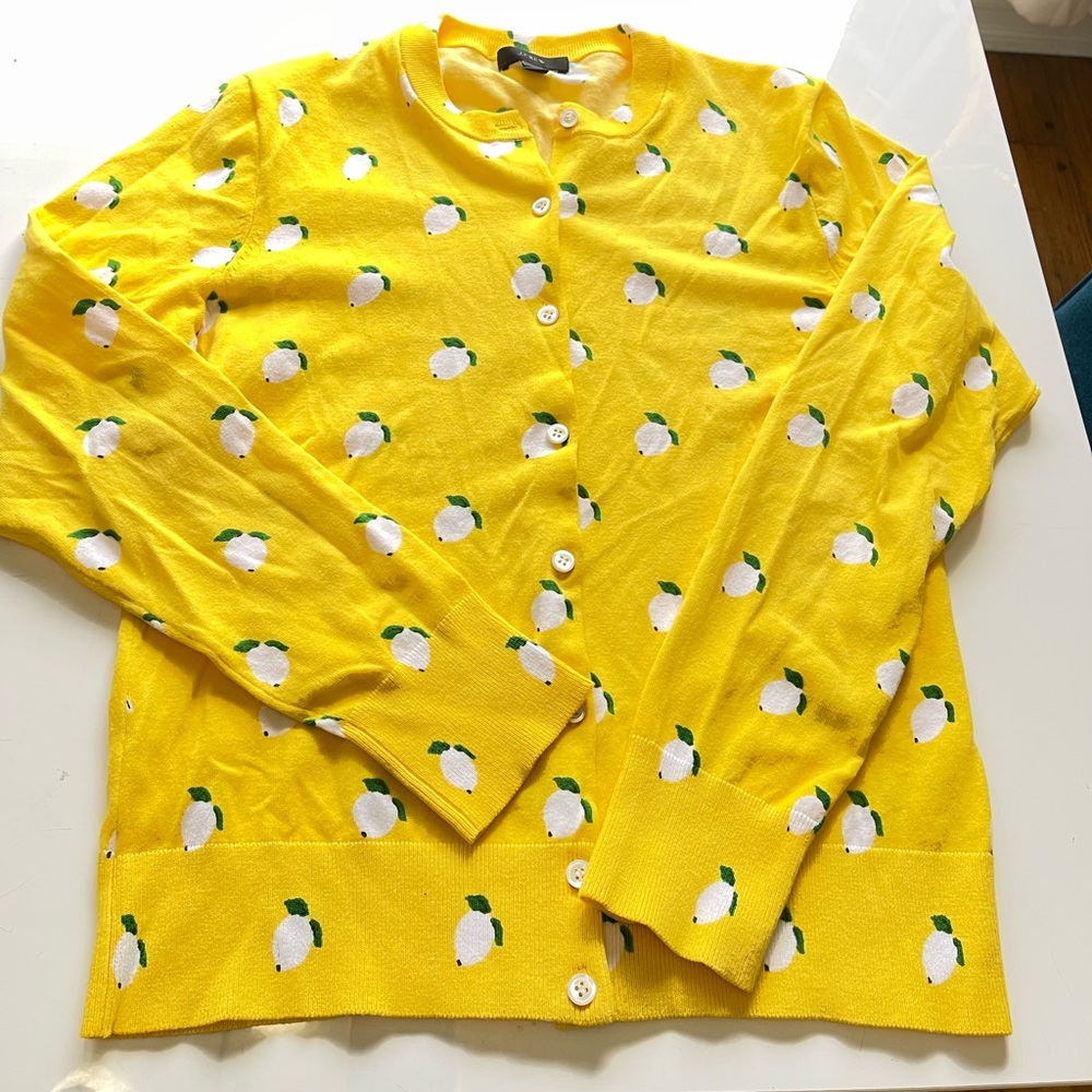 J. Crew Sweater Cardigan Button Down Women’s M-Yellow with Lemon Print-NWOT